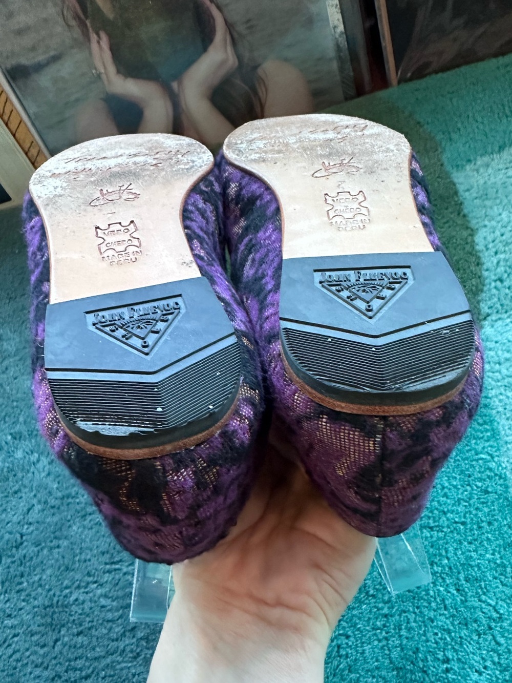 SOLD!! Fluevog Softly Pirouette purple floral wool silver buckle MJ flat- 7 - Picture 16 of 16